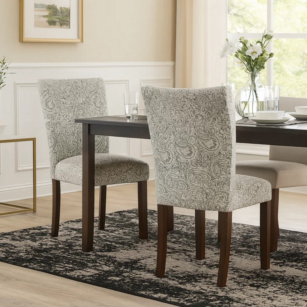 Jax Parsons Dining Chair Set of 2 | Dark Walnut | Gray Beige Floral