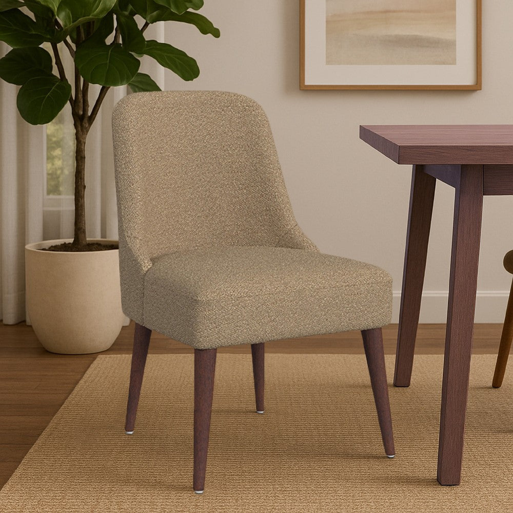 Guy Dining Chair with Dark Amber Tapered Legs | Brown Boucle Fabric