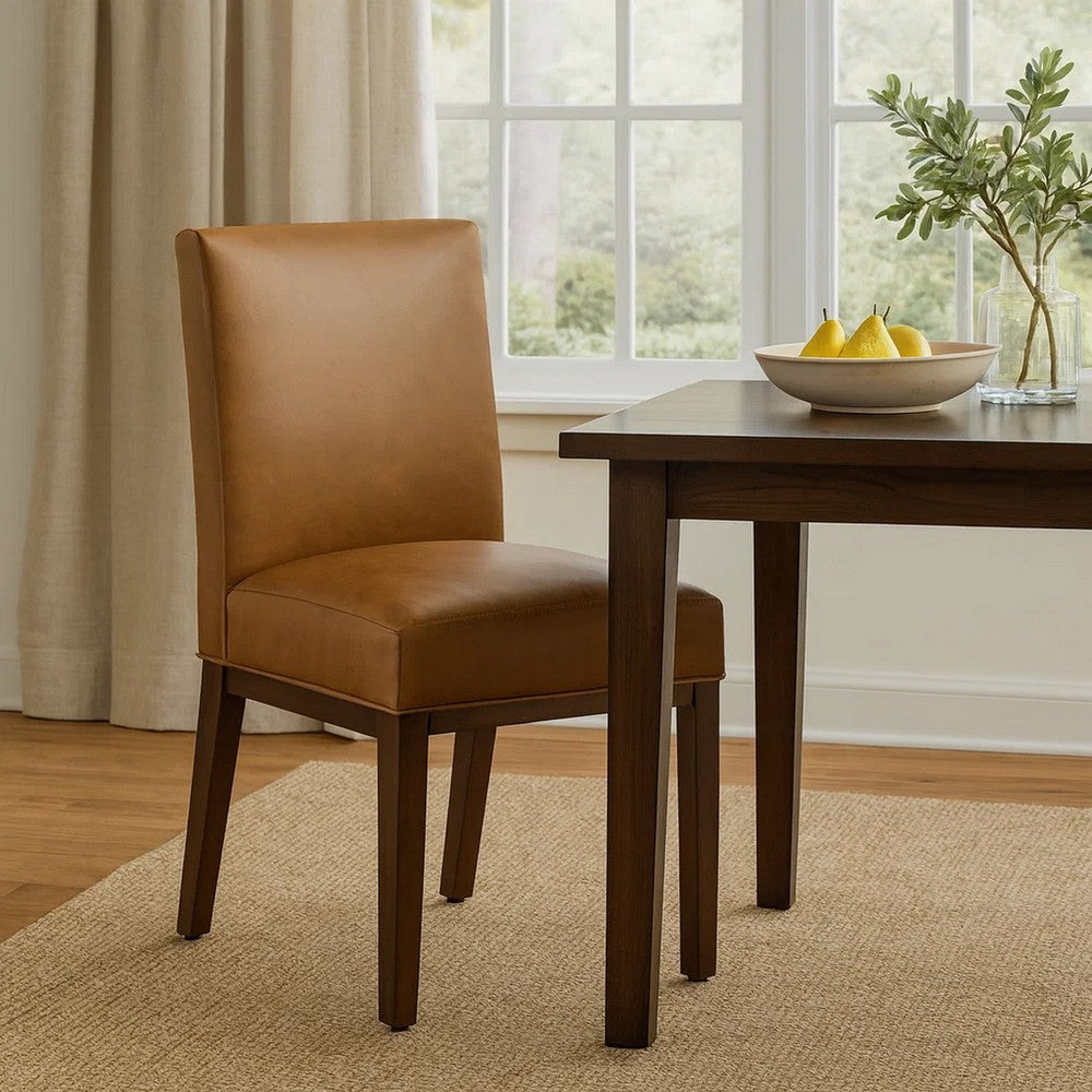 Jan Dining Chair with Espresso Wood Legs | Caramel Brown Faux Leather