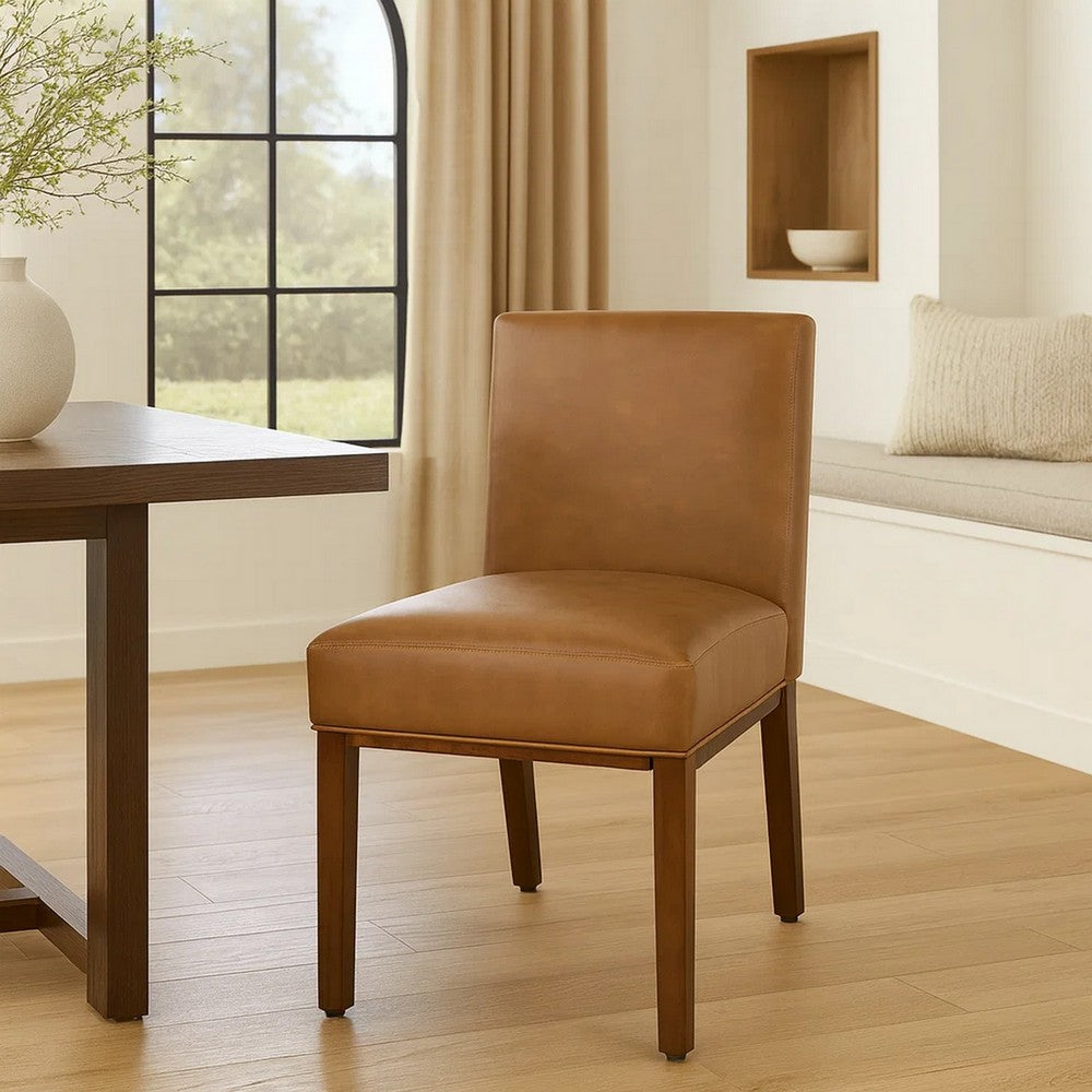 Jan Dining Chair with Espresso Wood Legs | Caramel Brown Faux Leather