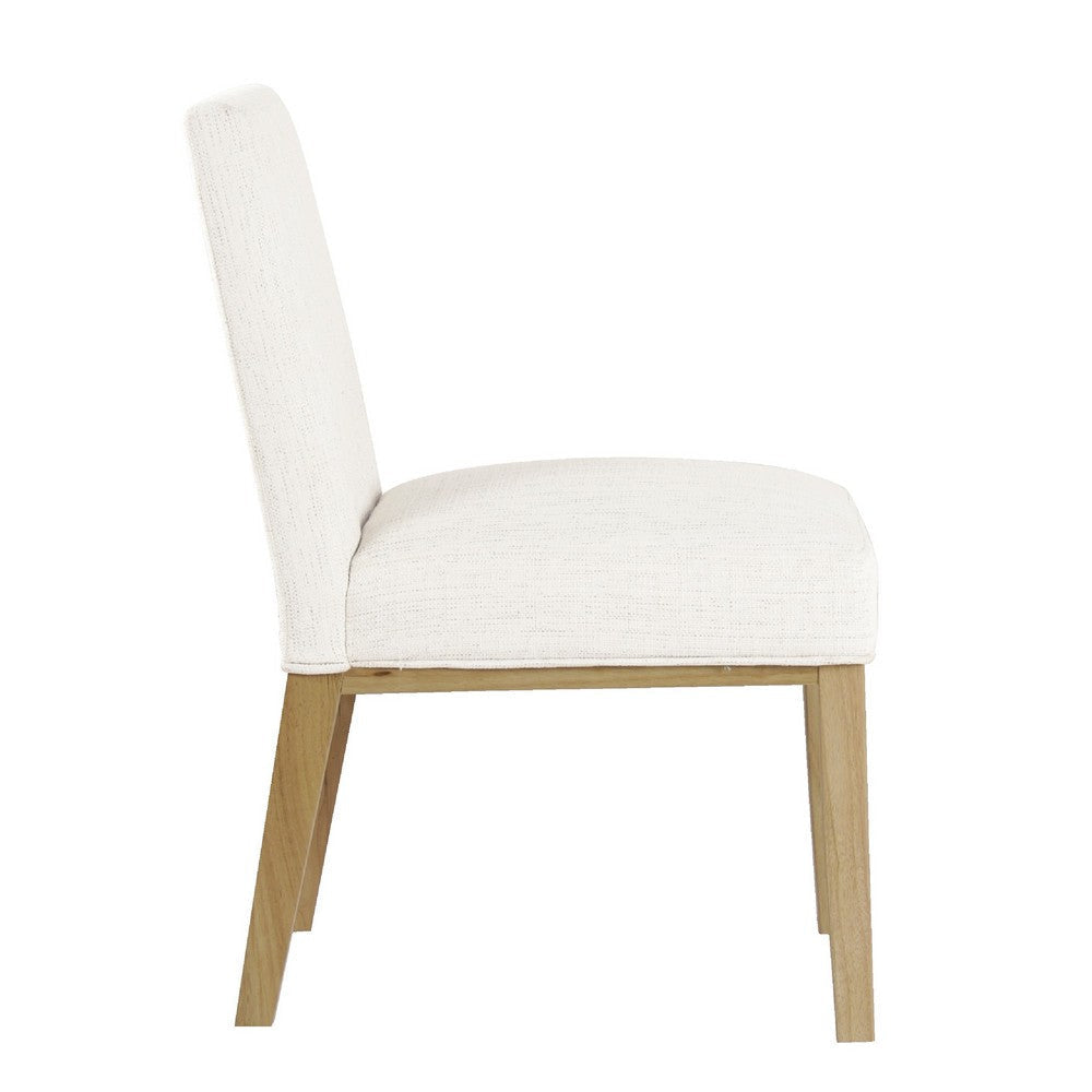 Jan Dining Chair with Natural Brown Wood Legs | White Woven Fabric