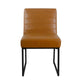 Dining Chair | Black Metal | Caramel Brown Channel Stitch Faux Leather