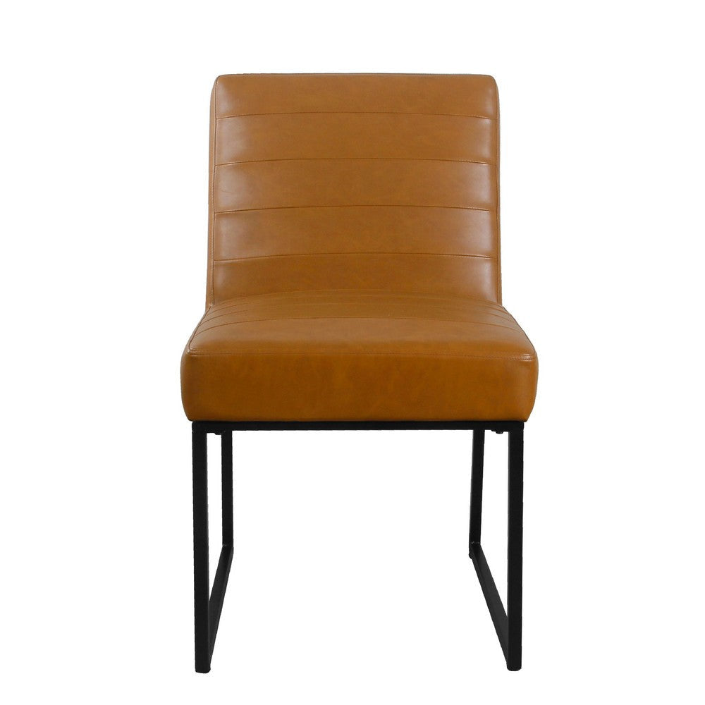 Dining Chair | Black Metal | Caramel Brown Channel Stitch Faux Leather BM334493