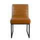 Dining Chair | Black Metal | Caramel Brown Channel Stitch Faux Leather BM334493