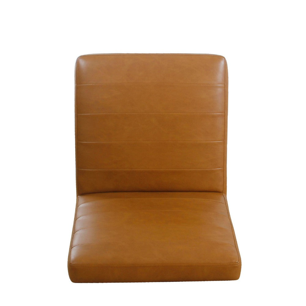 Dining Chair | Black Metal | Caramel Brown Channel Stitch Faux Leather