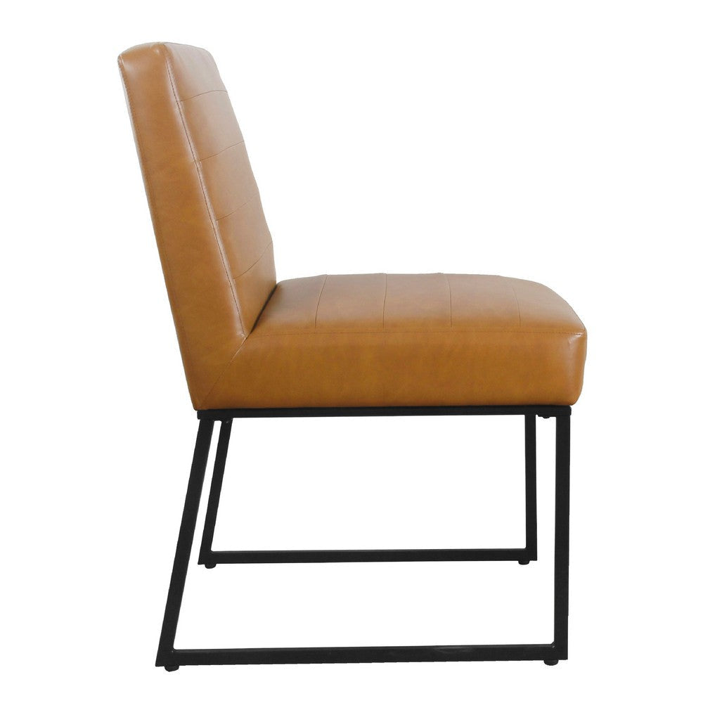 Dining Chair | Black Metal | Caramel Brown Channel Stitch Faux Leather BM334493