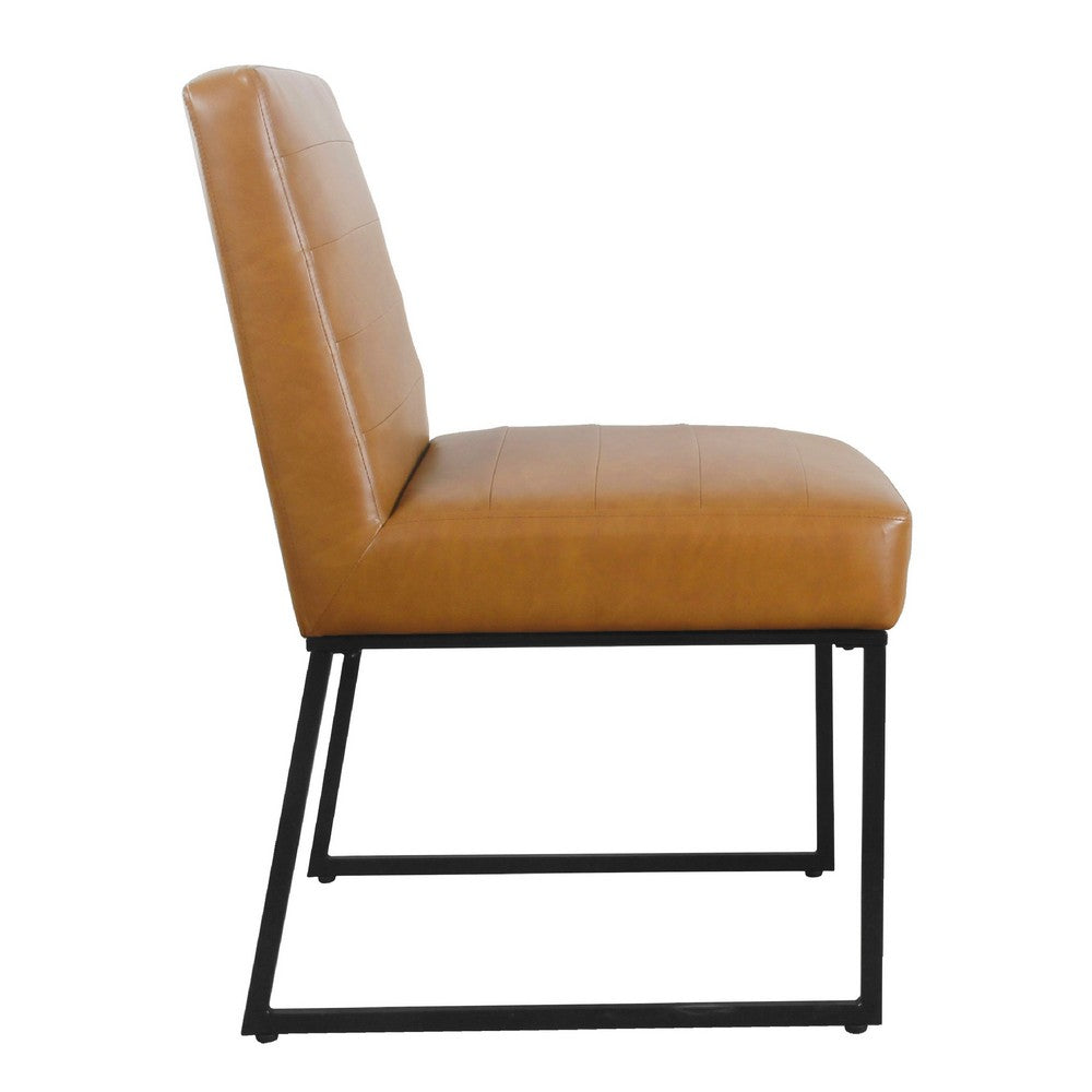 Dining Chair | Black Metal | Caramel Brown Channel Stitch Faux Leather