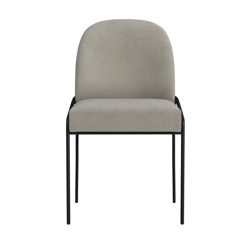 Nik Dining Chair | Curved Backrest | Matte Black Metal | Gray Velvet