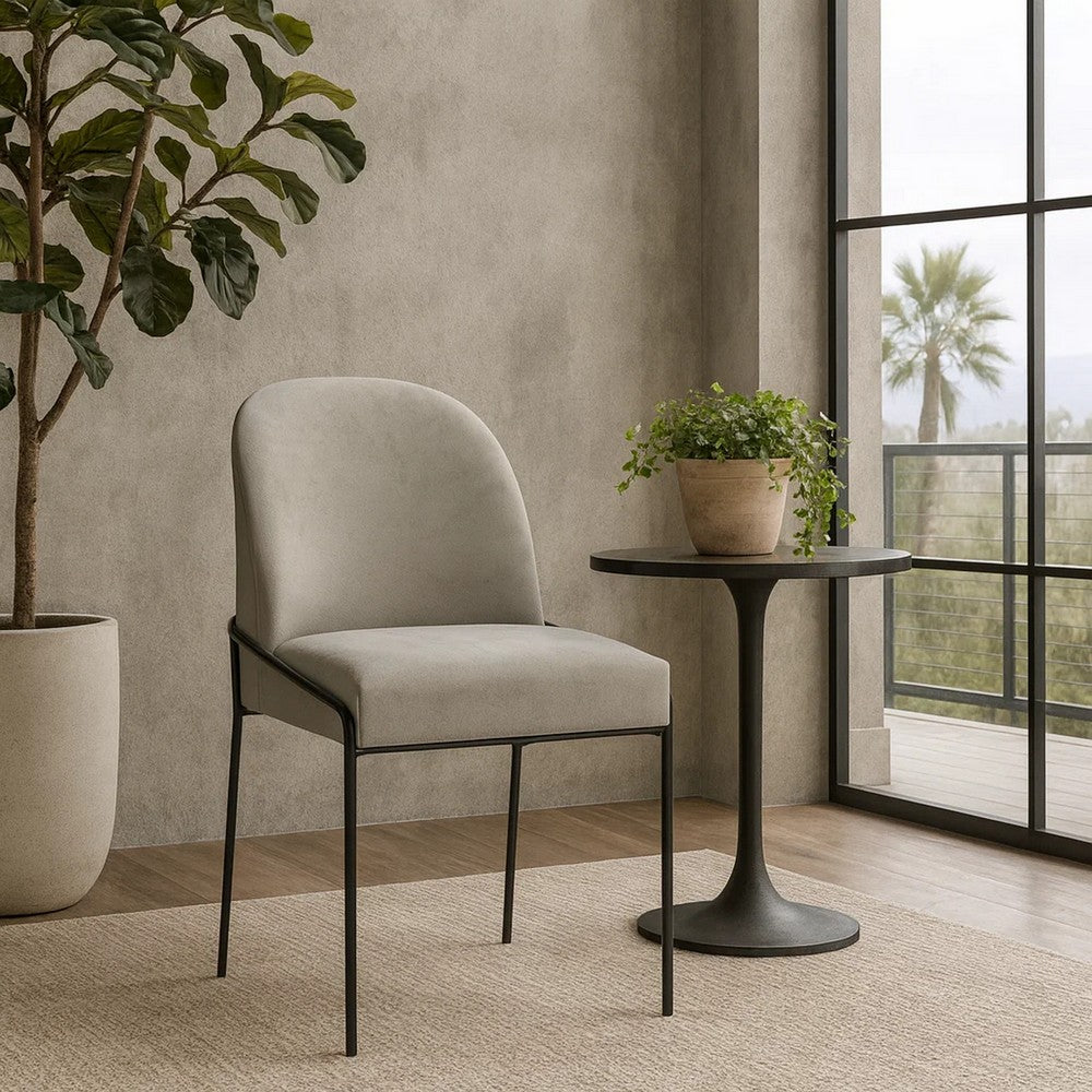 Nik Dining Chair | Curved Backrest | Matte Black Metal | Gray Velvet