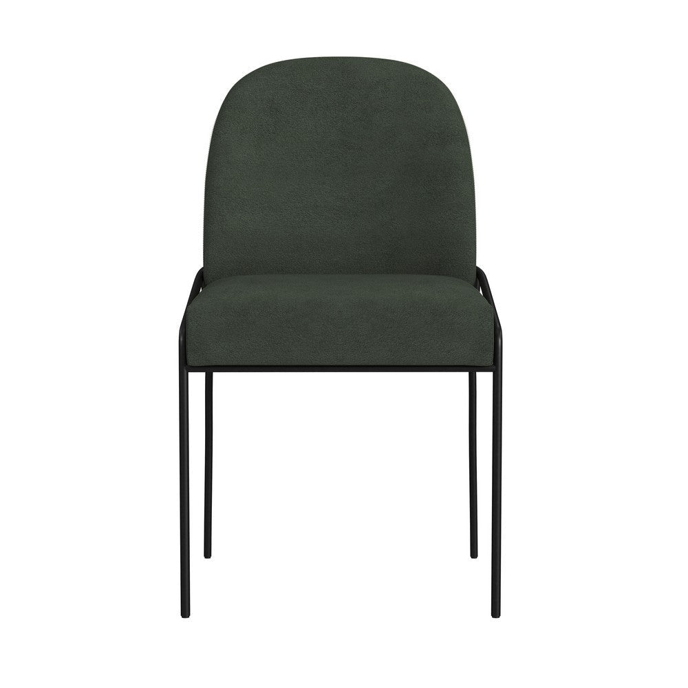 Nik Dining Chair | Curved Backrest | Matte Black Metal | Green Velvet