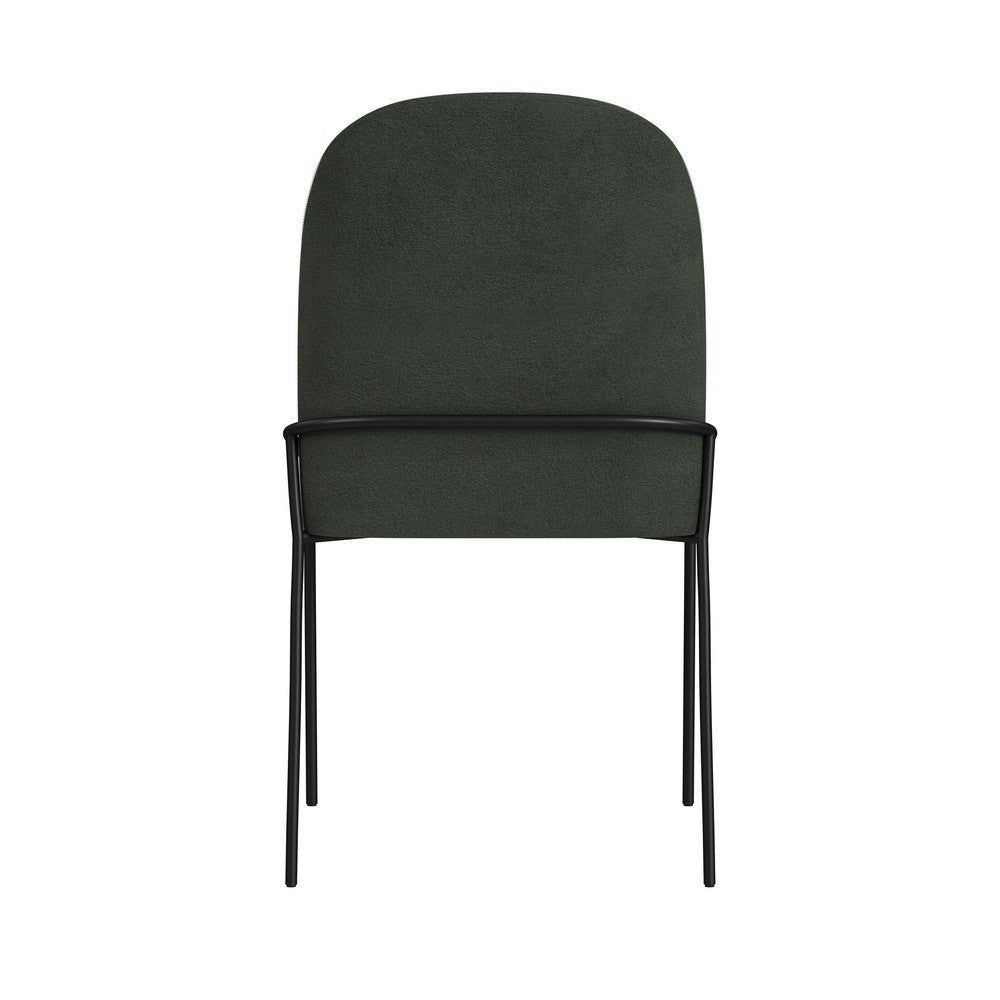 Nik Dining Chair | Curved Backrest | Matte Black Metal | Green Velvet