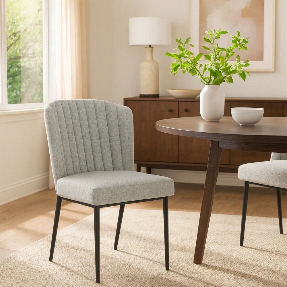 Ole Dining Chair Set of 2 | Curved Back | Gray Woven | Black Metal