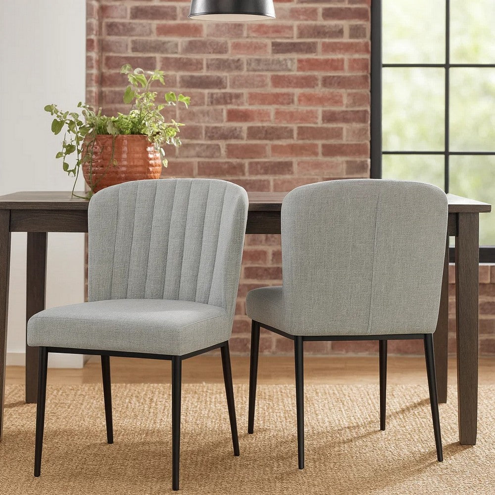 Ole Dining Chair Set of 2 | Curved Back | Gray Woven | Black Metal