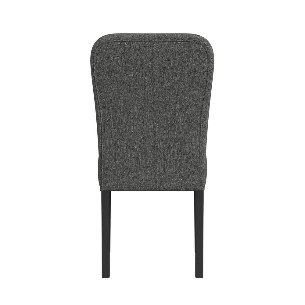 Dining Chair Set of 2 | Modern Rounded Back | Black Woven Fabric BM334509