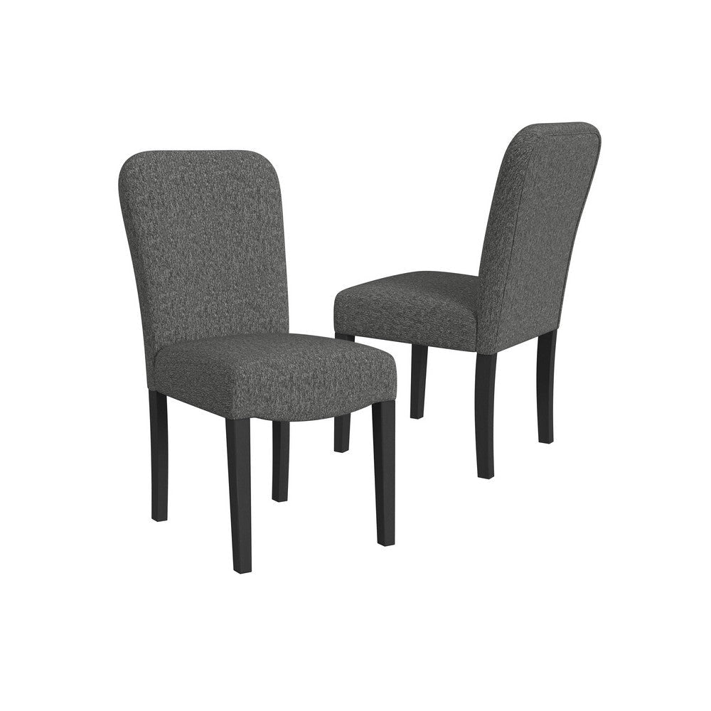 Dining Chair Set of 2 | Modern Rounded Back | Black Woven Fabric