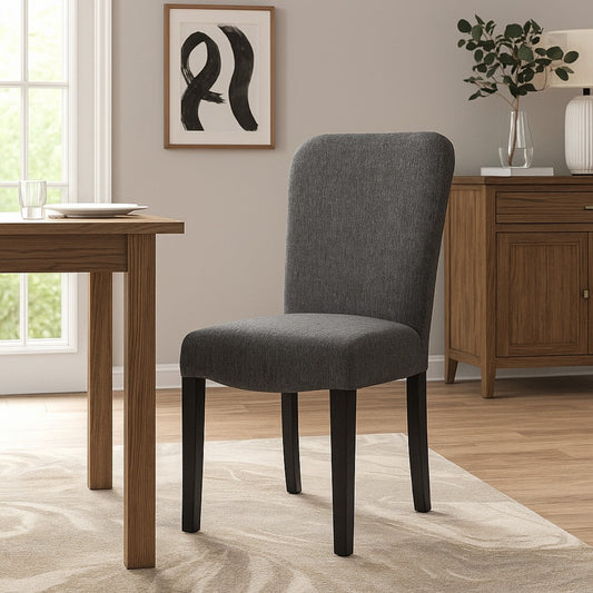 Dining Chair Set of 2 | Modern Rounded Back | Black Woven Fabric