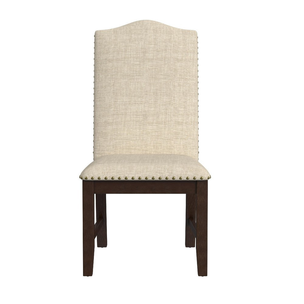 Dining Chair Set of 2 | Scalloped Back | Cherry Wood | Beige Fabric BM334510