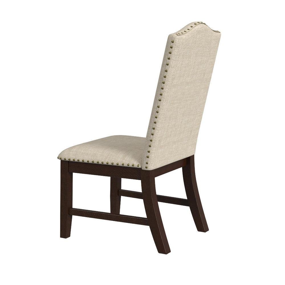 Dining Chair Set of 2 | Scalloped Back | Cherry Wood | Beige Fabric BM334510