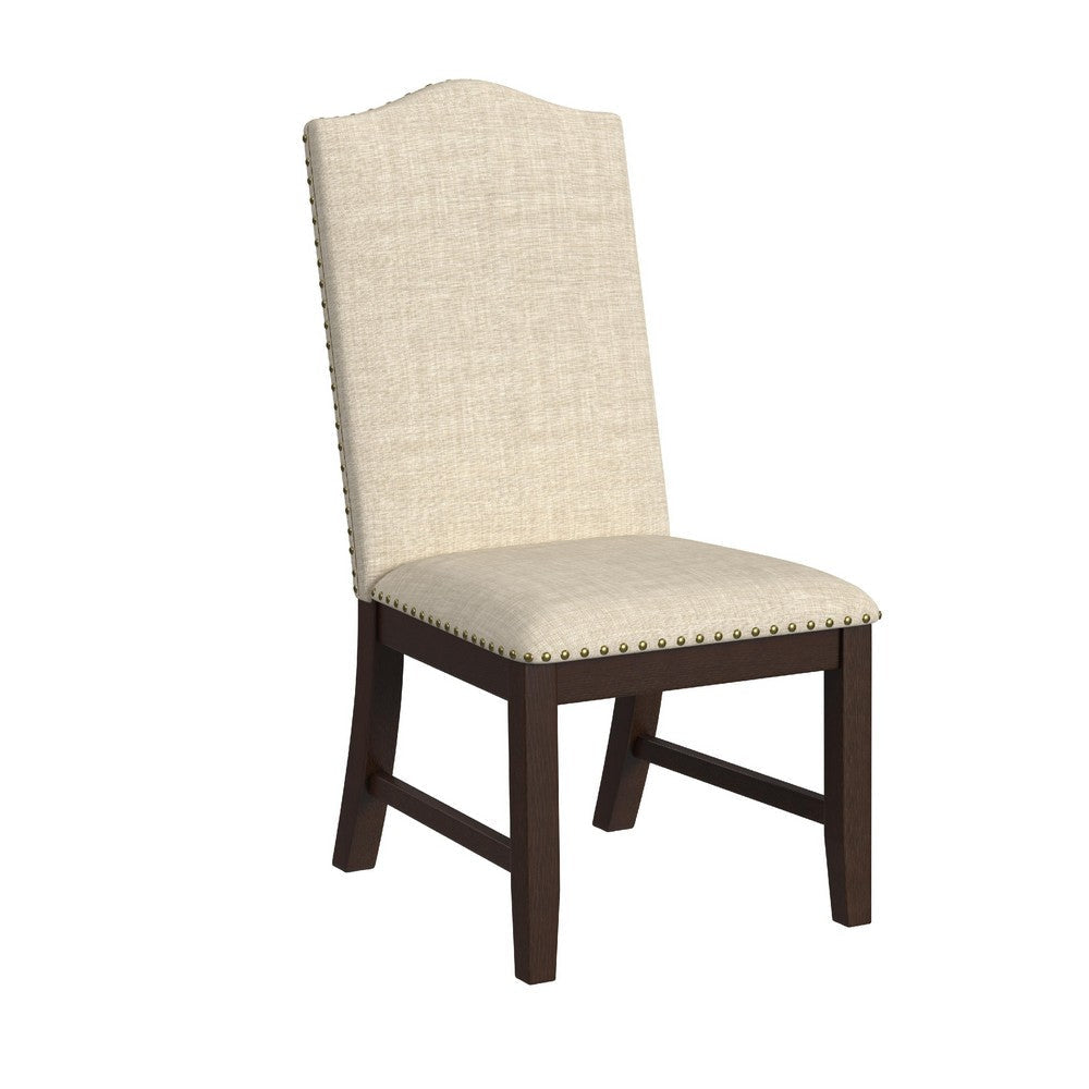 Dining Chair Set of 2 | Scalloped Back | Cherry Wood | Beige Fabric