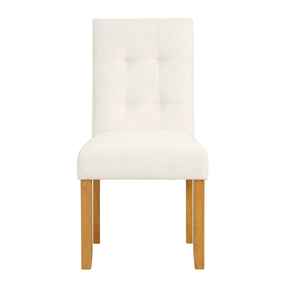 Rei Dining Chair Set of 2 | Wood Frame | Cream Linen Woven Textured