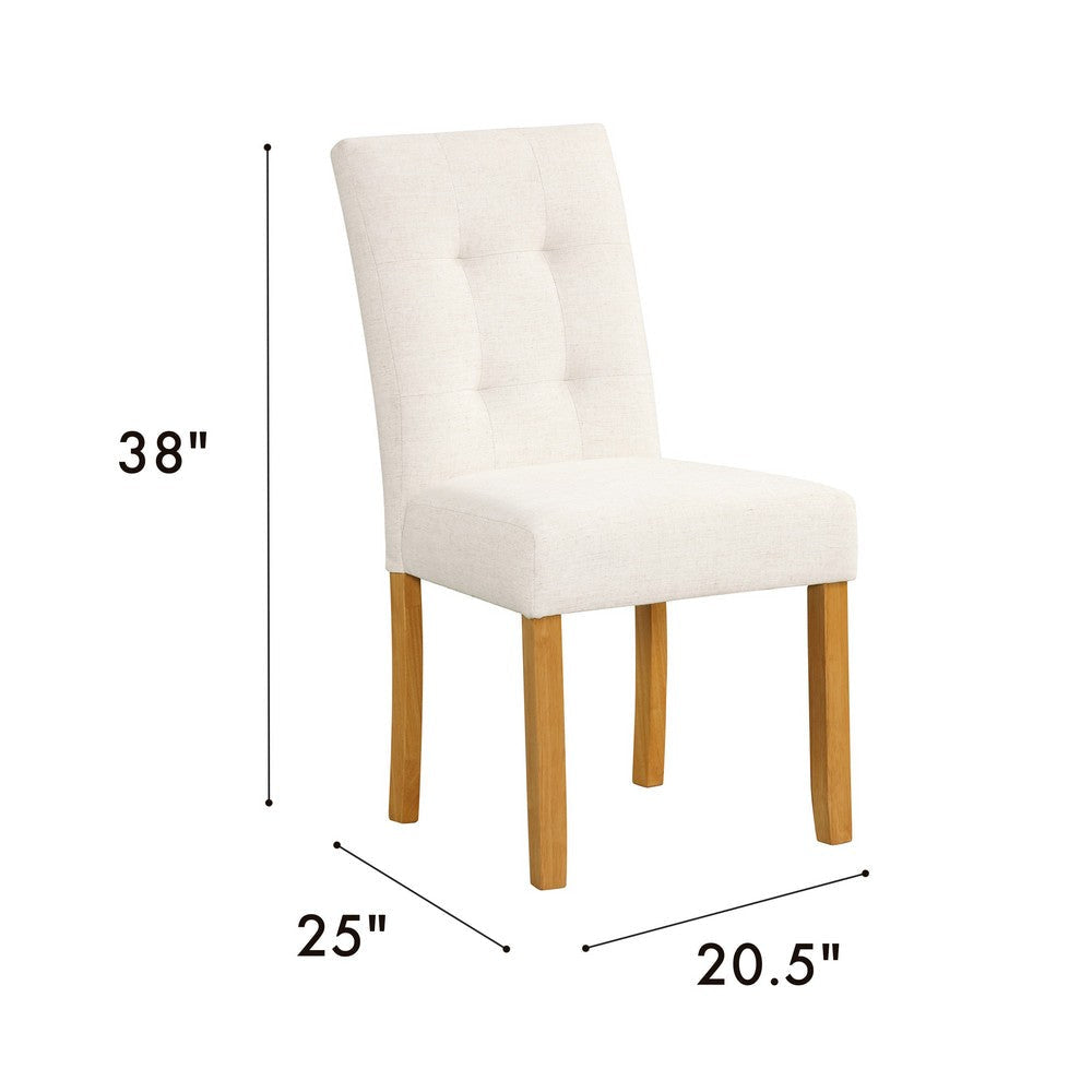 Rei Dining Chair Set of 2 | Wood Frame | Cream Linen Woven Textured