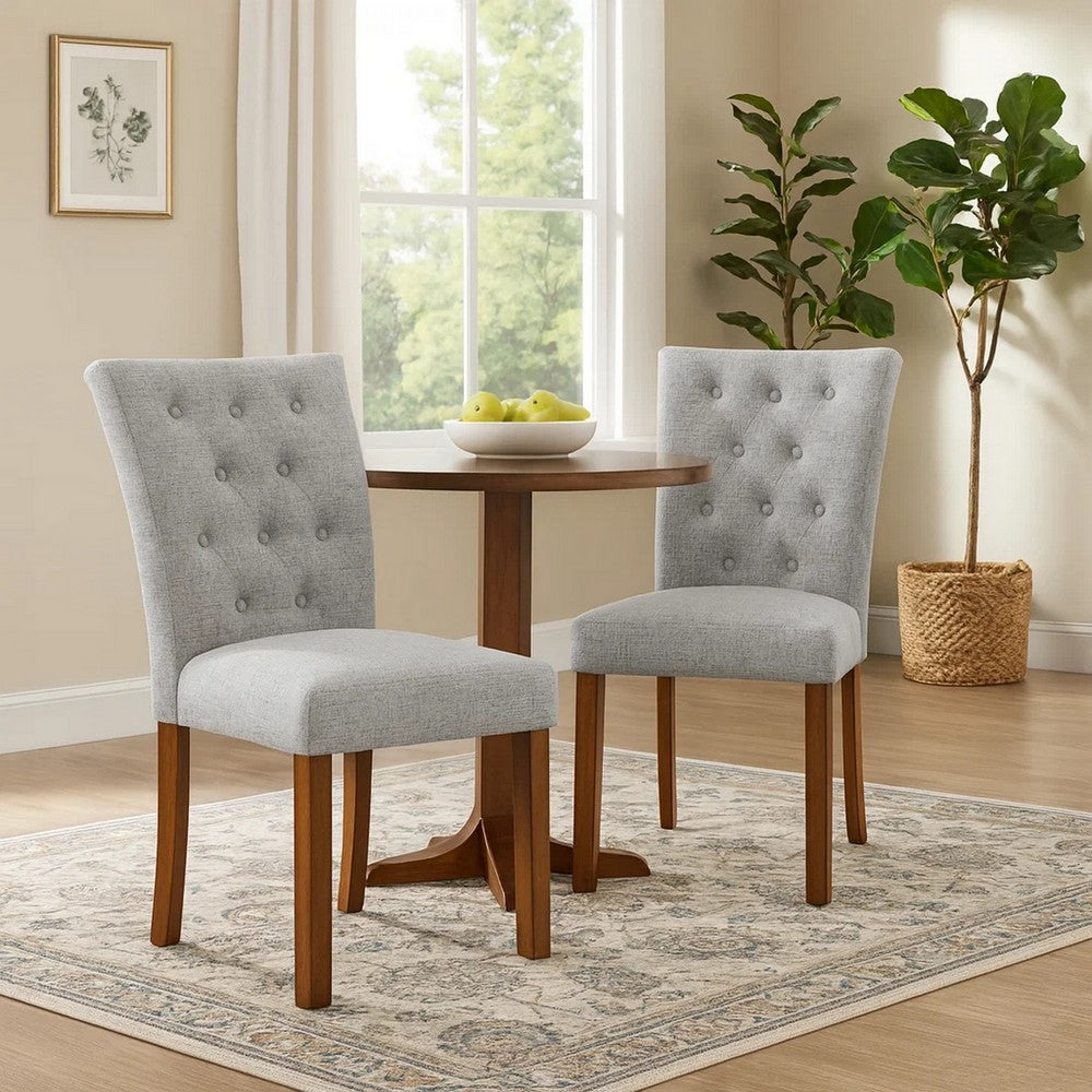 Rei Parsons Dining Chair Set of 2 | Gray Woven Button Tufted Fabric