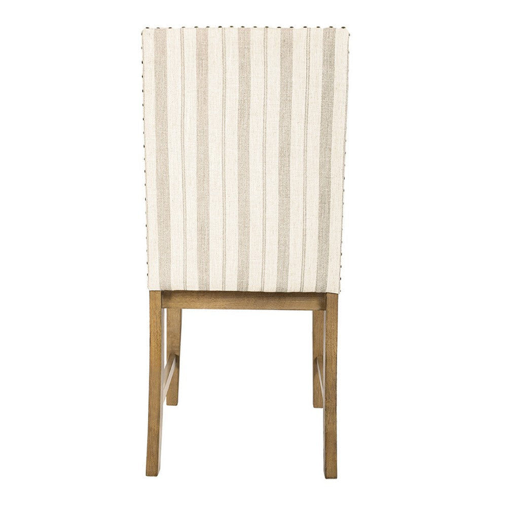 Tim Dining Chair Set of 2 | Wood Apron | Taupe Cream Striped Polyester BM334517
