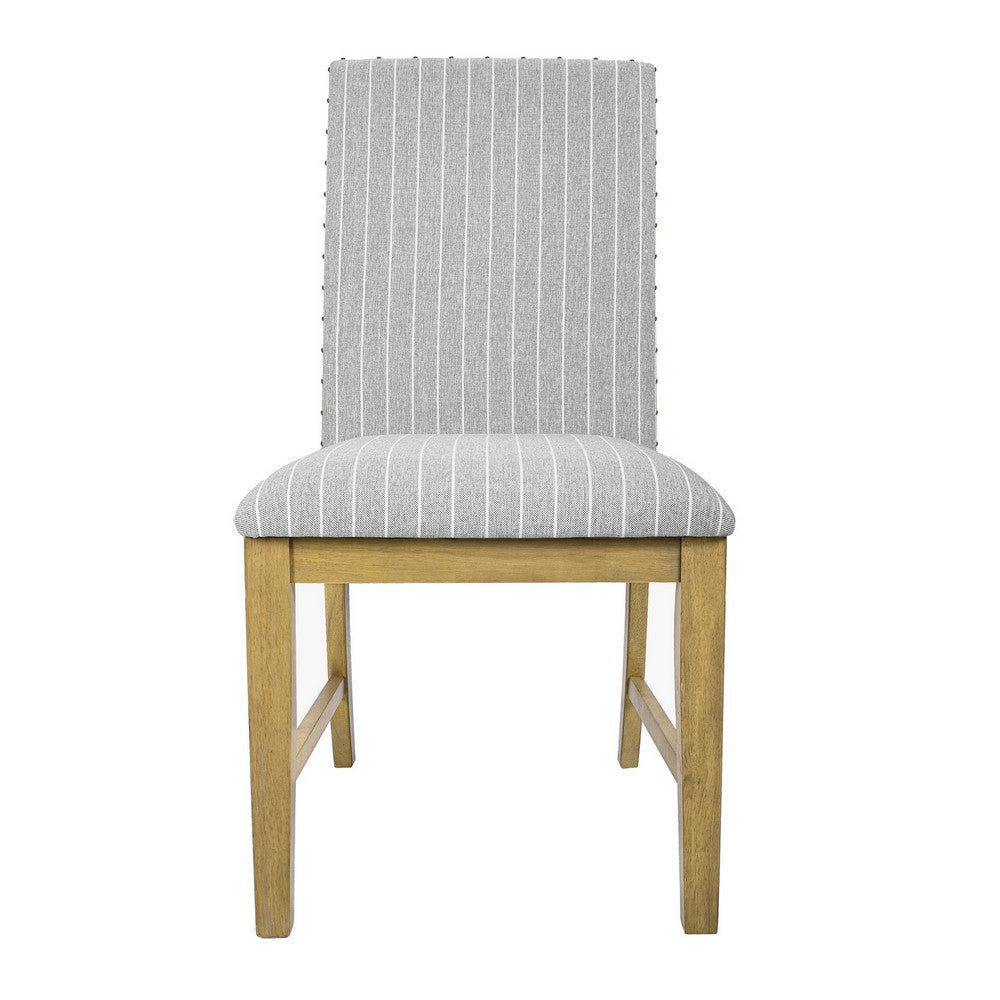 Tim Dining Chair Set of 2 | Wood Apron Frame | Gray Striped Polyester BM334518