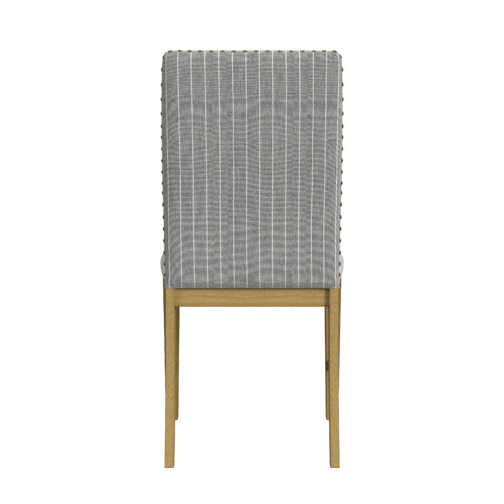 Tim Dining Chair Set of 2 | Wood Apron Frame | Gray Striped Polyester BM334518