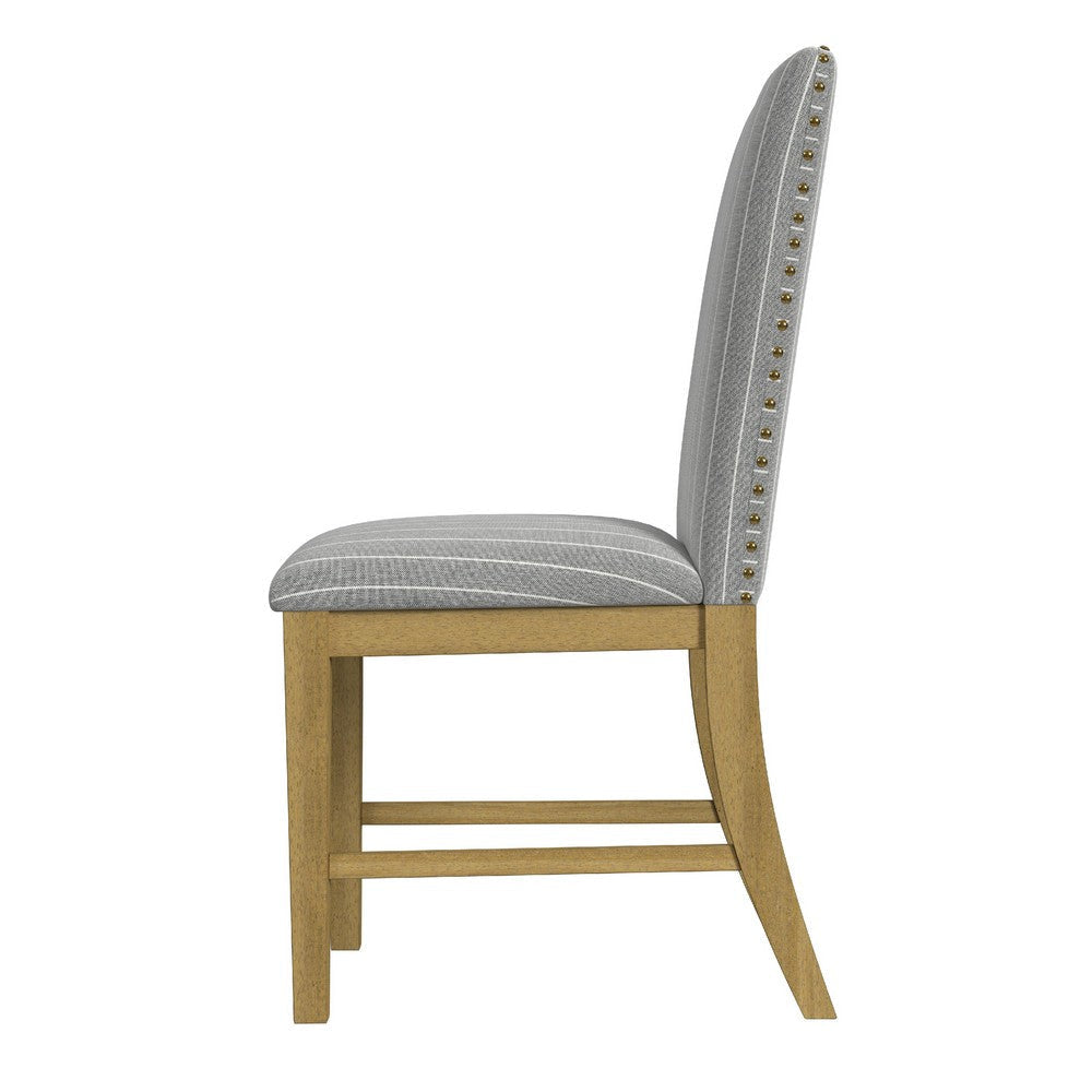 Tim Dining Chair Set of 2 | Wood Apron Frame | Gray Striped Polyester BM334518
