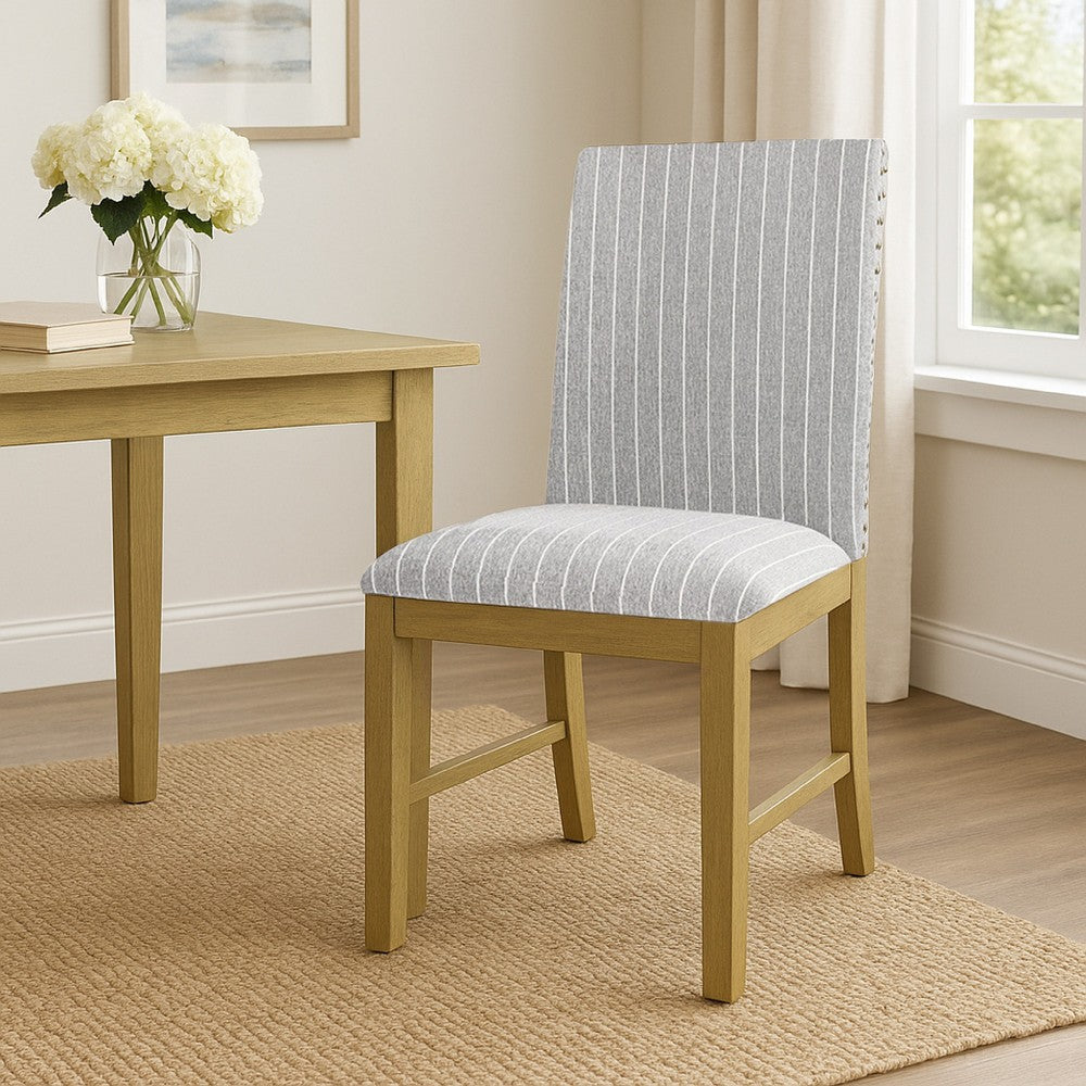 Tim Dining Chair Set of 2 | Wood Apron Frame | Gray Striped Polyester