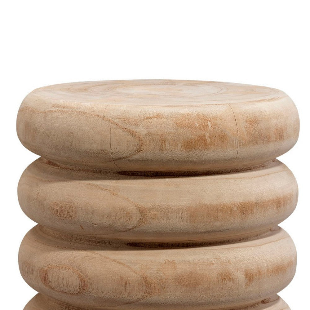 Jevy Outdoor Accent Table | 12’’ Spiral Natural Brown Paulownia Wood BM334519