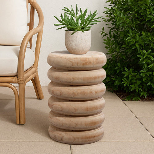 Jevy Outdoor Accent Table | 12" Spiral Natural Brown Paulownia Wood