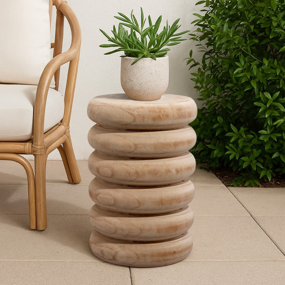 Jevy Outdoor Accent Table | 12" Spiral Natural Brown Paulownia Wood
