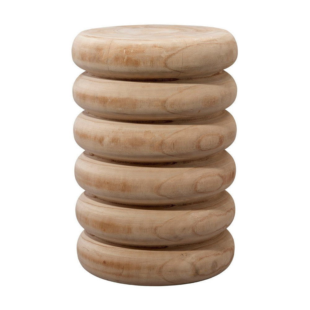 Jevy Outdoor Accent Table | 12" Spiral Natural Brown Paulownia Wood