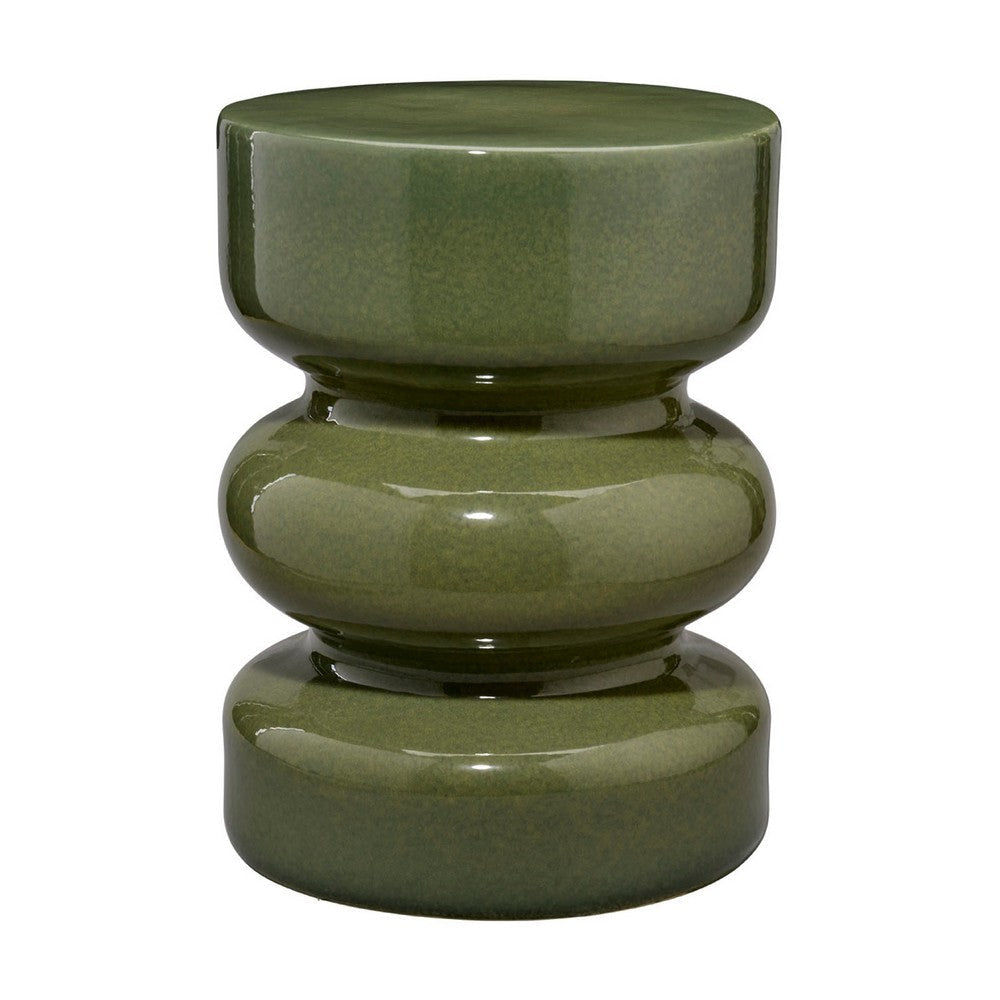 Ruo Patio Garden Stool Table| Hourglass Body Glossy Green Ceramic