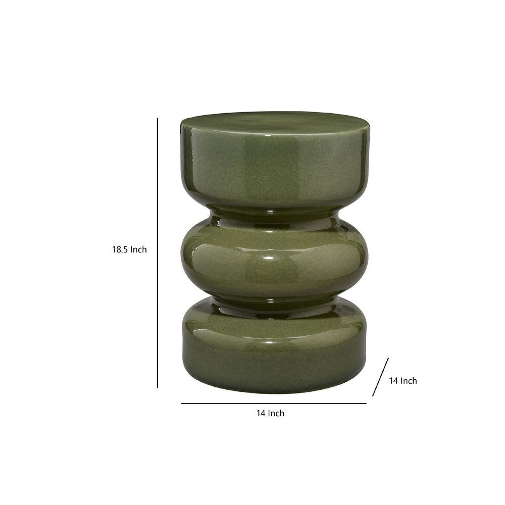 Ruo Patio Garden Stool Table| Hourglass Body Glossy Green Ceramic BM334520