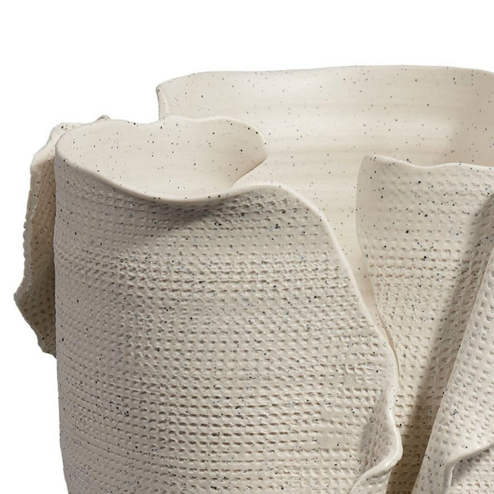 Tio Modern Vessel Vase| Flowing Petal Folds | White Porcelain 13’’ BM334521