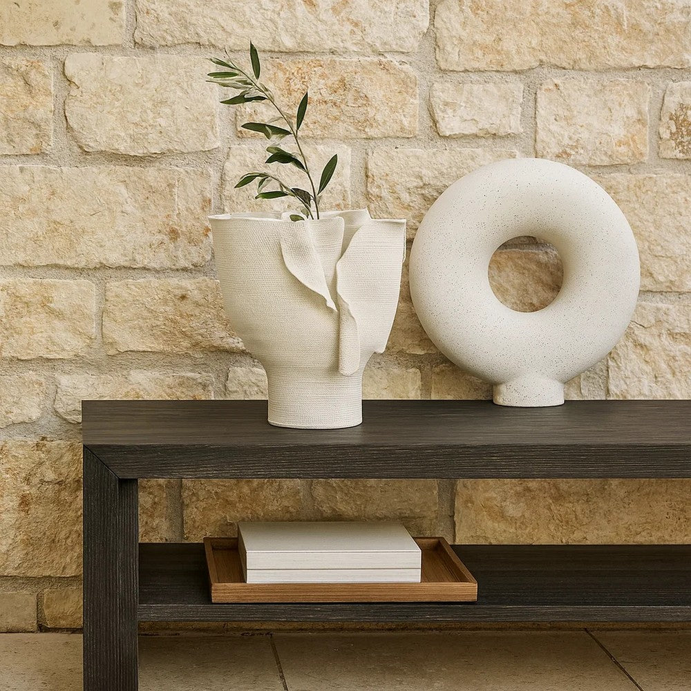 Tio Modern Vessel Vase| Flowing Petal Folds | White Porcelain 13"