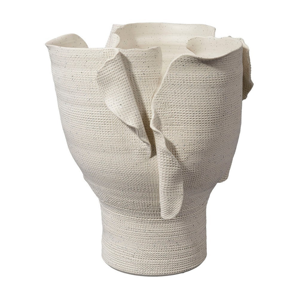 Tio Modern Vessel Vase| Flowing Petal Folds | White Porcelain 13"