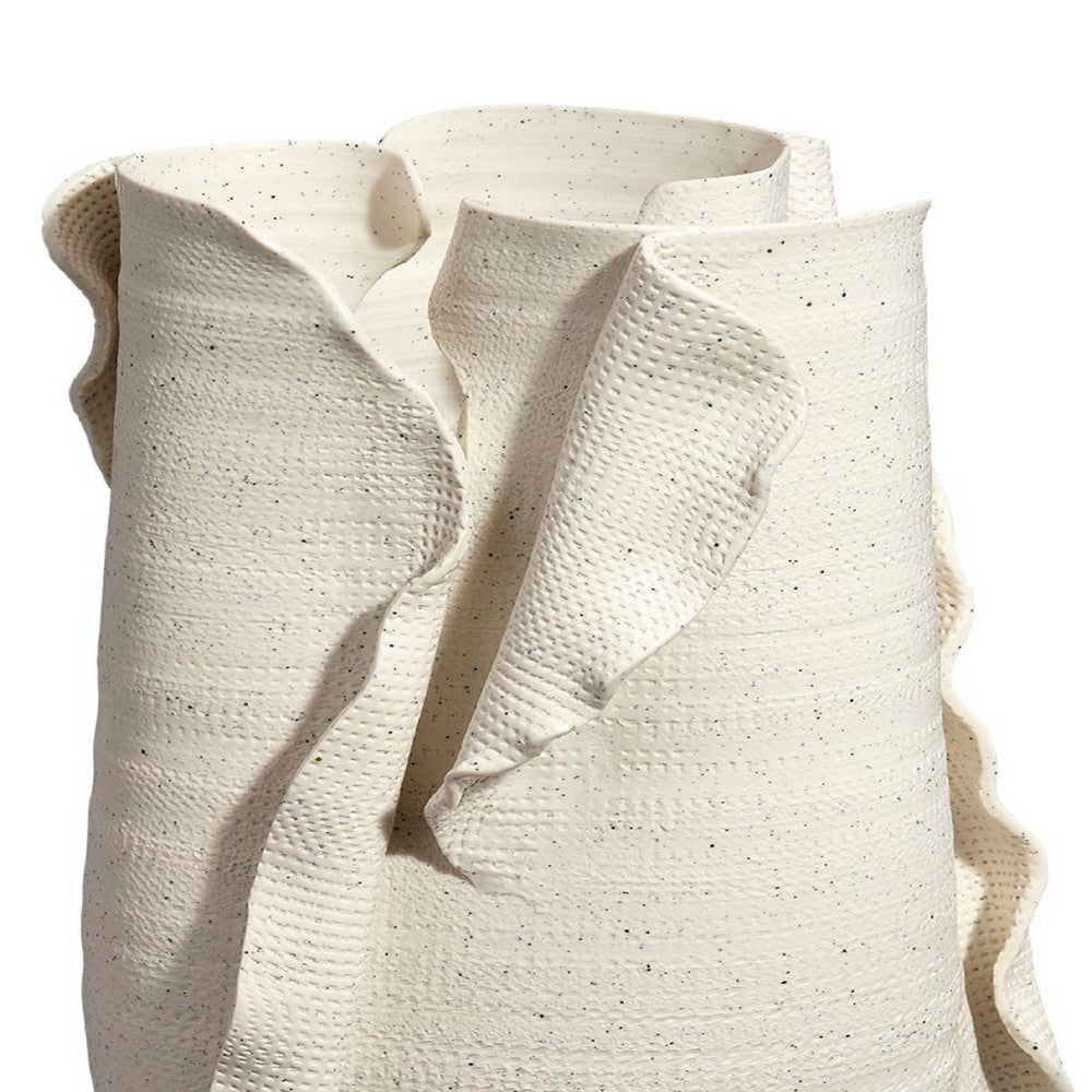 Tio Modern Vessel Vase| Open Flowing Petal Folds | White Porcelain 19’’ BM334522