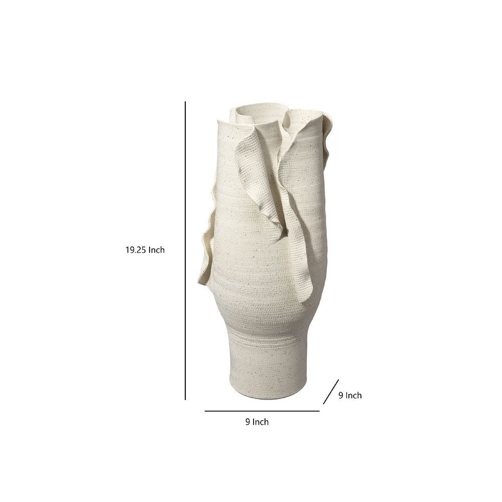 Tio Modern Vessel Vase| Open Flowing Petal Folds | White Porcelain 19’’ BM334522