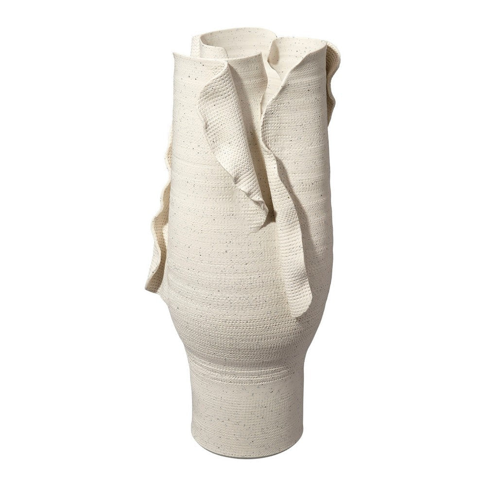 Tio Modern Vessel Vase| Open Flowing Petal Folds | White Porcelain 19"