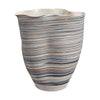 Kerya Decorative Vase | 13’’ White Blue Striped | Wavy Rim Porcelain