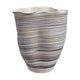 Kerya Decorative Vase | 13’’ White Blue Striped | Wavy Rim Porcelain