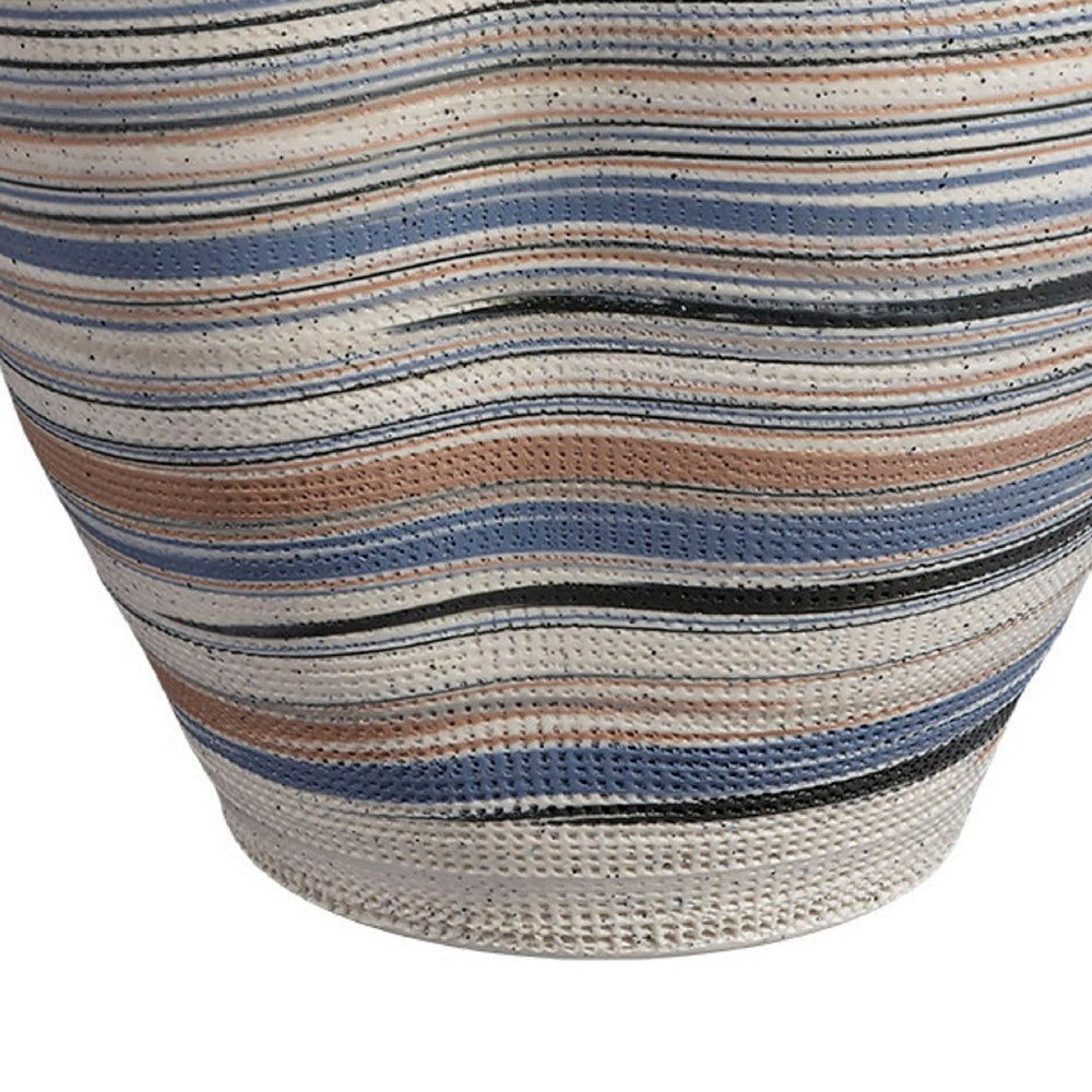 Kerya Decorative Vase | 13’’ White Blue Striped | Wavy Rim Porcelain