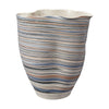 Kerya Decorative Vase | 13" White Blue Striped | Wavy Rim Porcelain