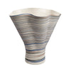 Kerya Decorative Vase | 16’’ White Blue Striped | Wavy Rim Porcelain