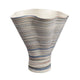 Kerya Decorative Vase | 16’’ White Blue Striped | Wavy Rim Porcelain
