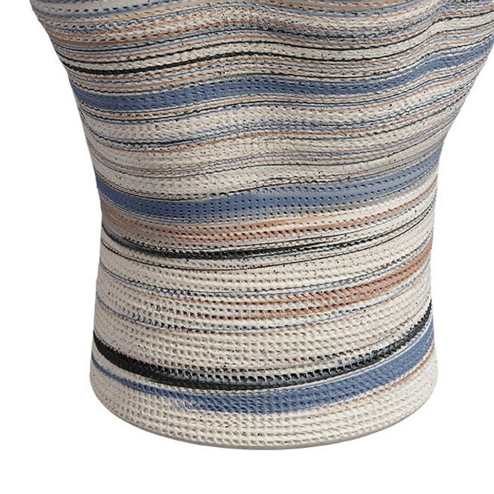 Kerya Decorative Vase | 16’’ White Blue Striped | Wavy Rim Porcelain